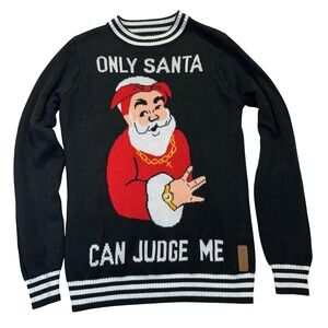 Tipsy Elves Sweater Men Small Black Only Santa Can Judge Me Funny Ugly Christmas